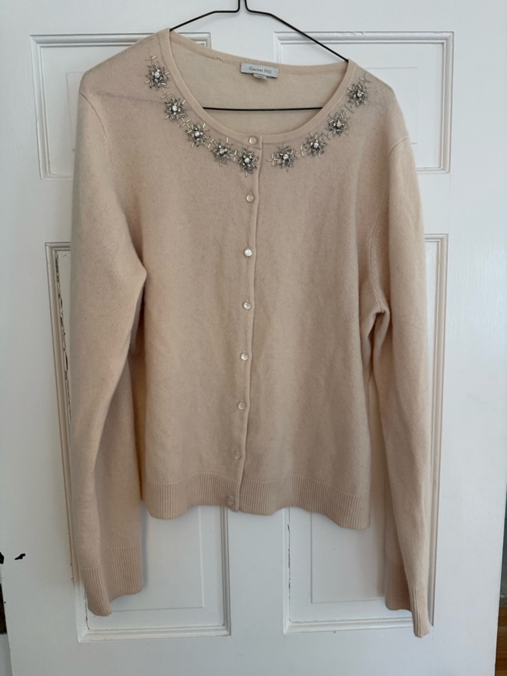 Garnet Hill Cream Embellished Crewneck Cardigan